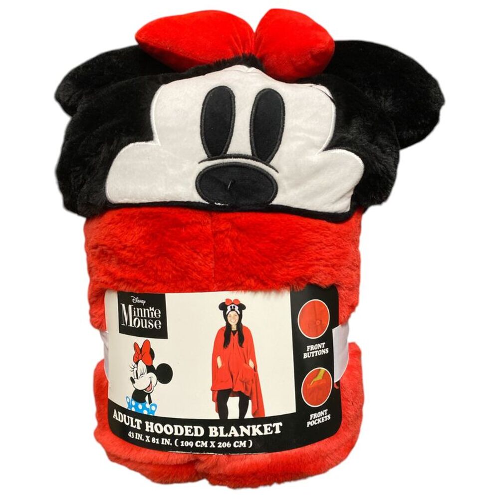 Minnie Mouse - Adult Licensed Character Hooded Faux Fur Blanket with Front Pocke